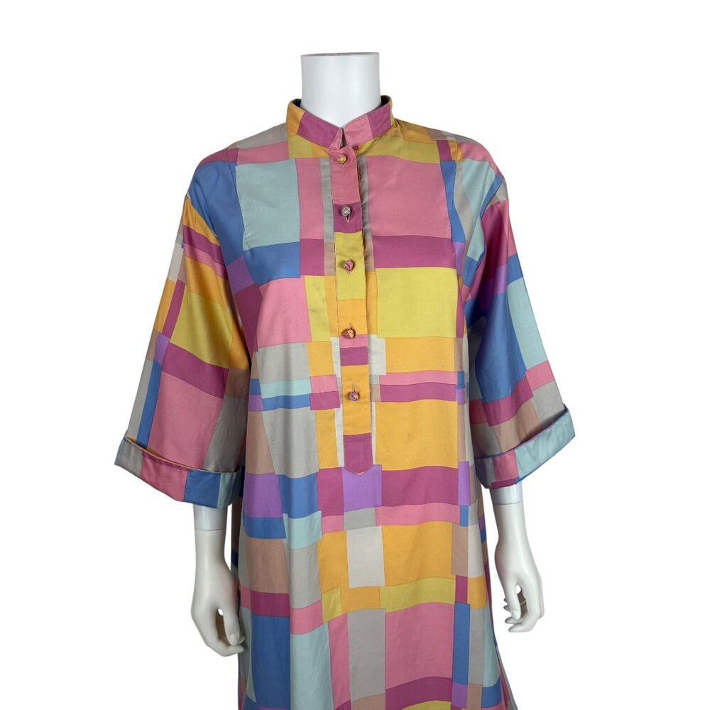 Vintage 70s Colorblock Dress Womens XL Pastel Artsy Forever Catherine Ogust - Picture 3 of 14